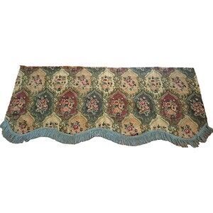 Tapestry Valance Jacobean Floral Gray Fringe Victorian Boho Cottage 52x23